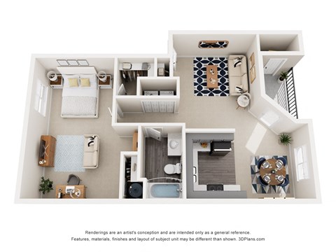 Floor plan for 1 bed, 1 bath, 901 sqft
